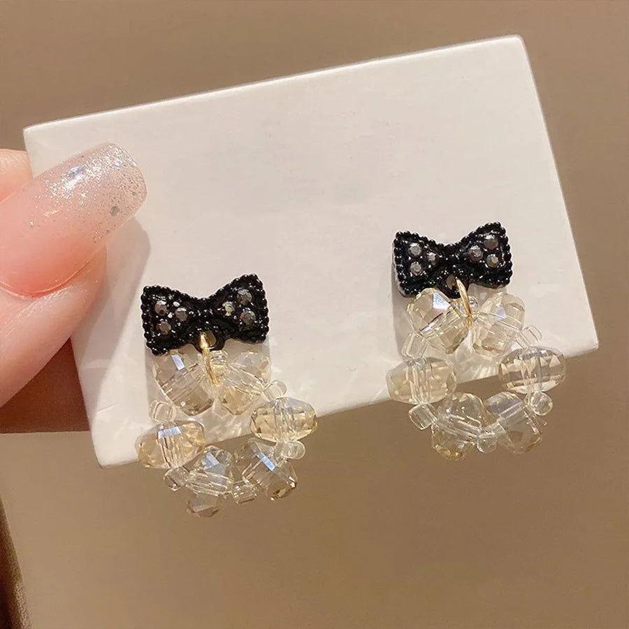 Trendy Sweet Crystal Bow Earrings for Girls Elegant Jewelry Gift High-Quality