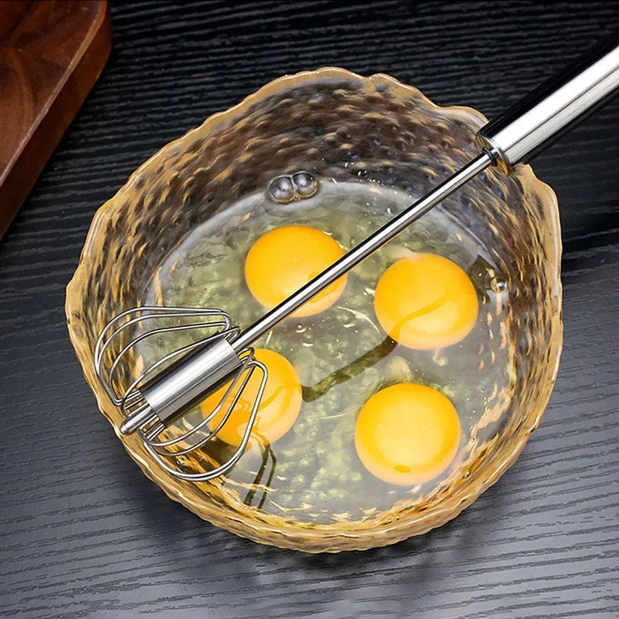 Stainless Steel Semi-Automatic Egg Beater Hand Pressed Kitchen Baking Tool - 10 Inch