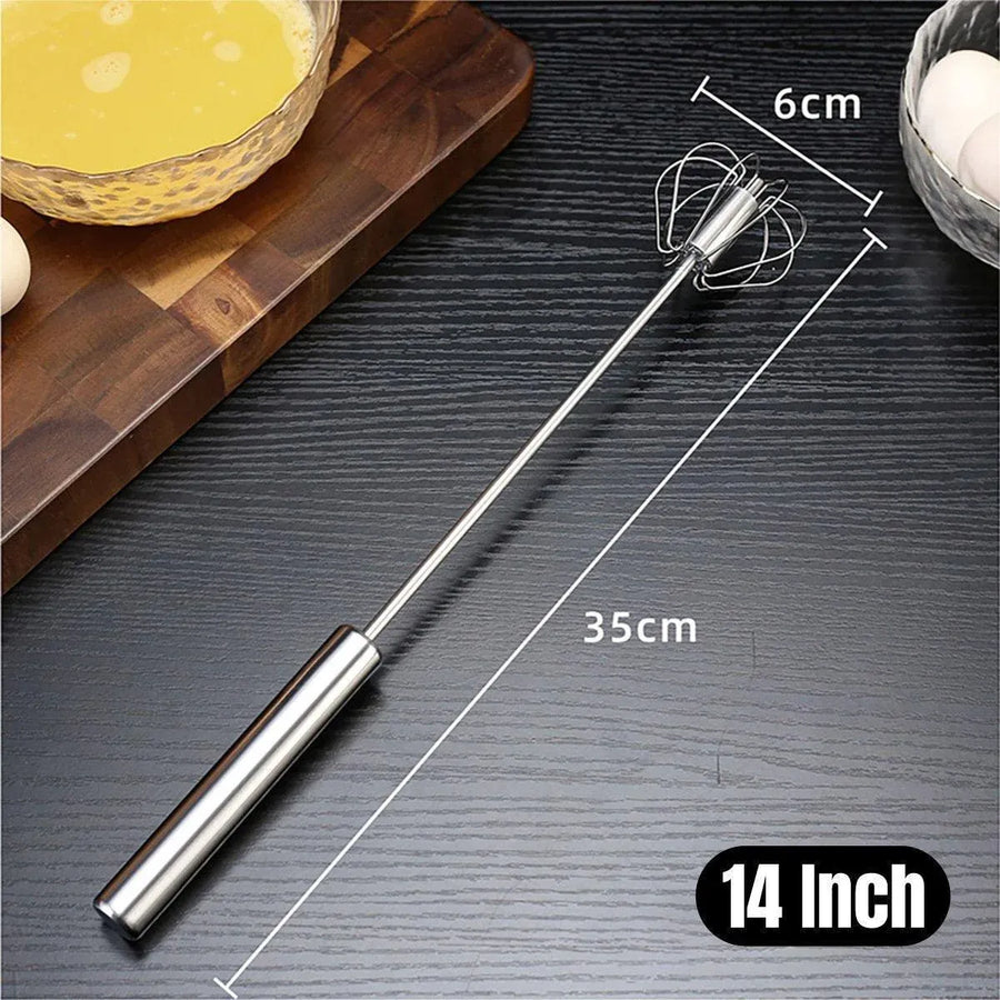 Stainless Steel Semi-Automatic Egg Beater Hand Pressed Kitchen Baking Tool - 12 Inch