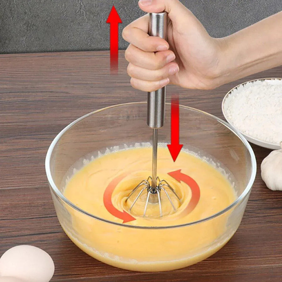Stainless Steel Semi-Automatic Egg Beater Hand Pressed Kitchen Baking Tool - 12 Inch