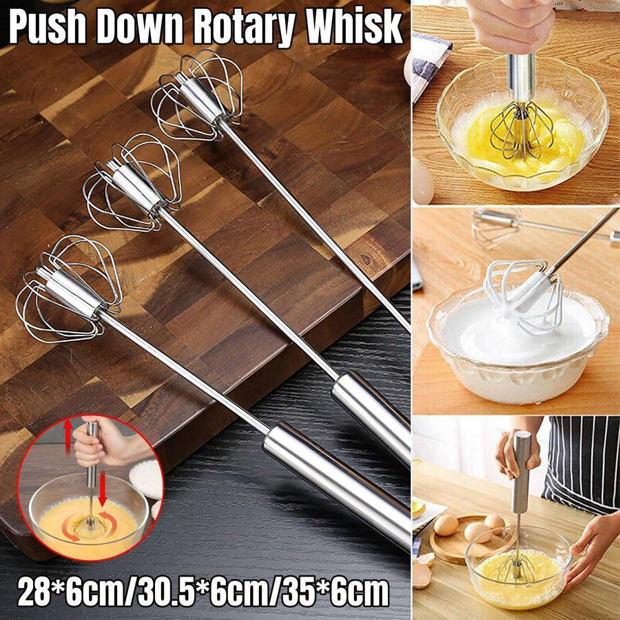 Stainless Steel Semi-Automatic Egg Beater Hand Pressed Kitchen Baking Tool - 14 Inch