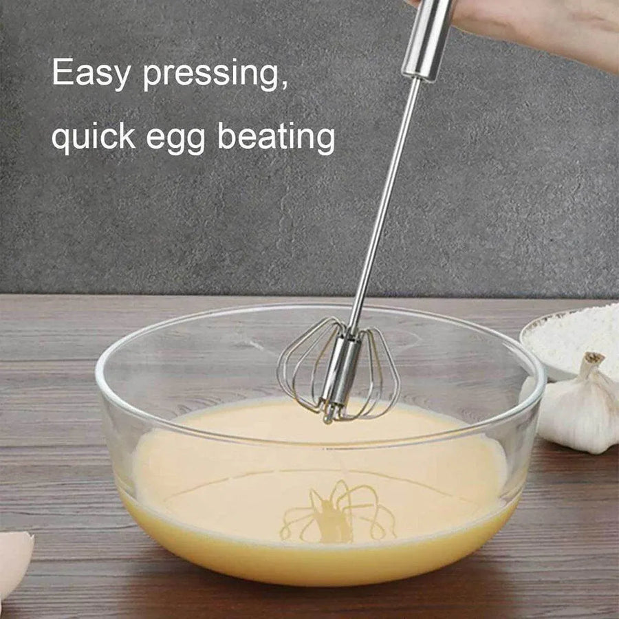 Stainless Steel Semi-Automatic Egg Beater Hand Pressed Kitchen Baking Tool - 14 Inch