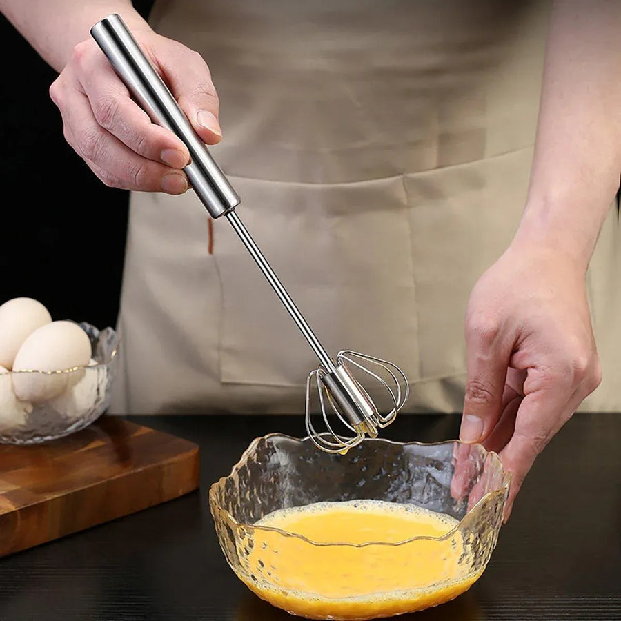 Stainless Steel Semi-Automatic Egg Beater Hand Pressed Kitchen Baking Tool - 14 Inch