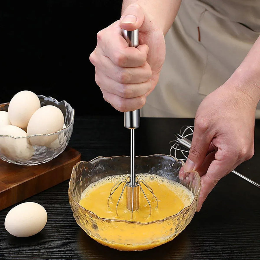 Stainless Steel Semi-Automatic Egg Beater Hand Pressed Kitchen Baking Tool - 14 Inch