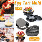12PCS Mini Detachable Tart Mold Baking Cake Pan Nonstick Bottom Cupcake Molds - 4inch
