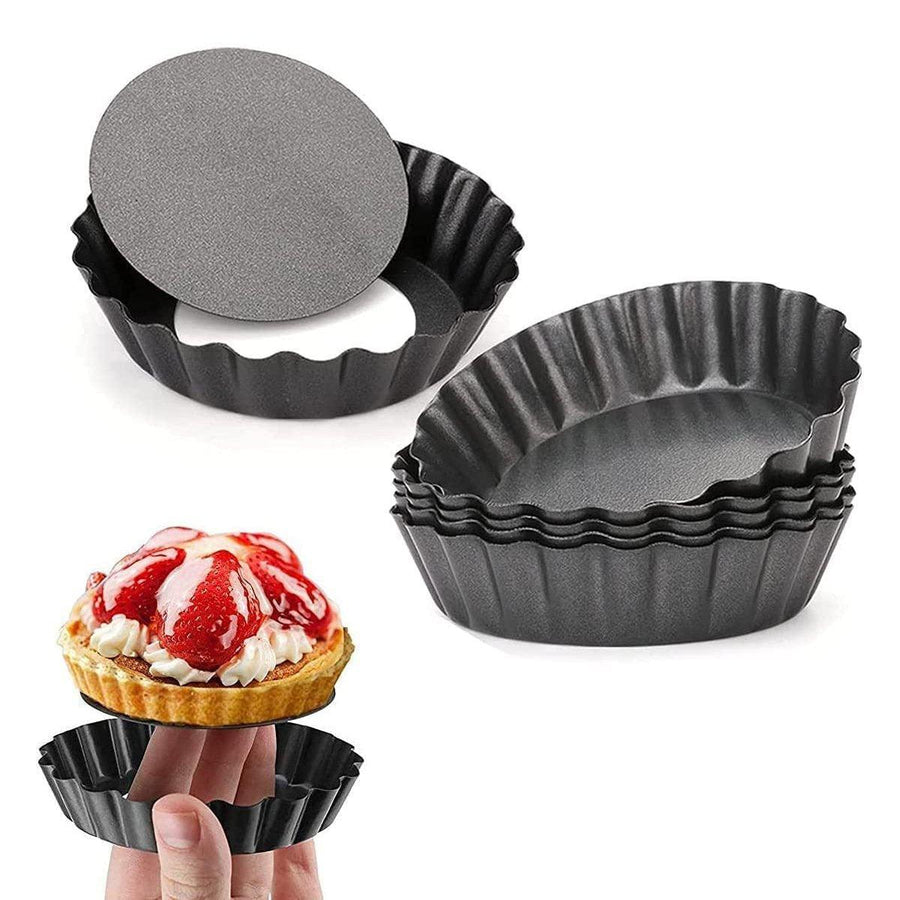 12PCS Mini Detachable Tart Mold Baking Cake Pan Nonstick Bottom Cupcake Molds - 4inch