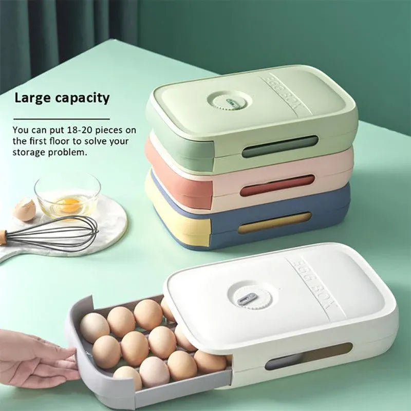 Drawer Type Eggs Tray Fruit Storage Box Kitchen Stacking Holder Food Container - Green