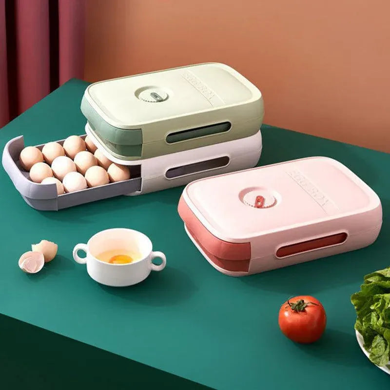 Drawer Type Eggs Tray Fruit Storage Box Kitchen Stacking Holder Food Container - White