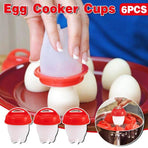 6-Piece Egg Cooker Cup Set with Lids, Red and White