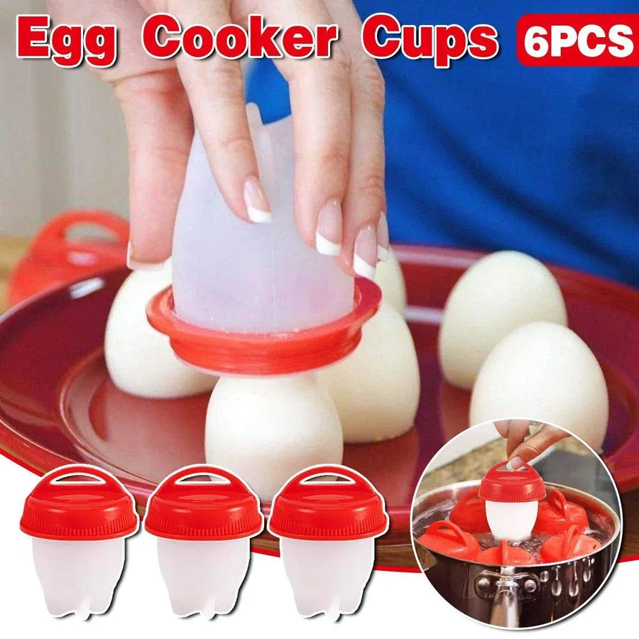 6-Piece Egg Cooker Cup Set with Lids, Red and White
