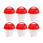 6-Piece Egg Cooker Cup Set with Lids, Red and White