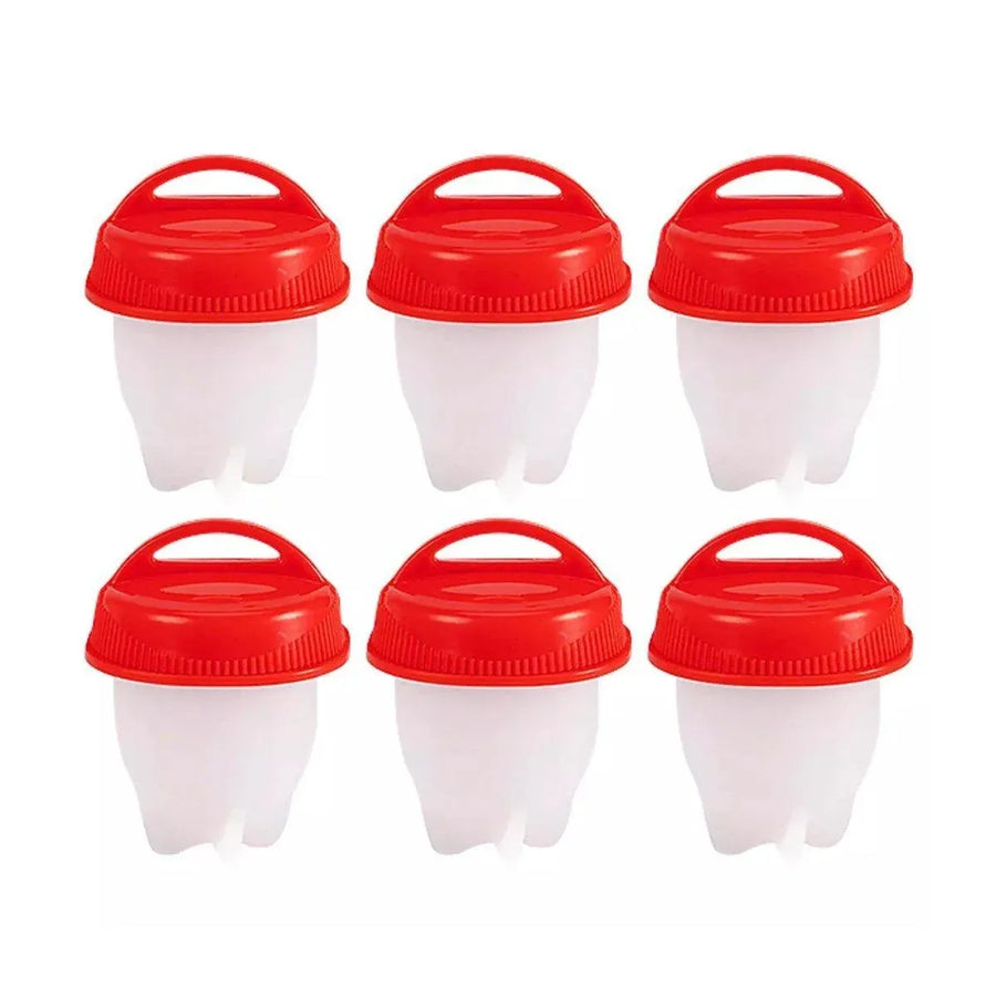 6-Piece Egg Cooker Cup Set with Lids, Red and White
