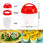 6-Piece Egg Cooker Cup Set with Lids, Red and White