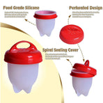 6-Piece Egg Cooker Cup Set with Lids, Red and White