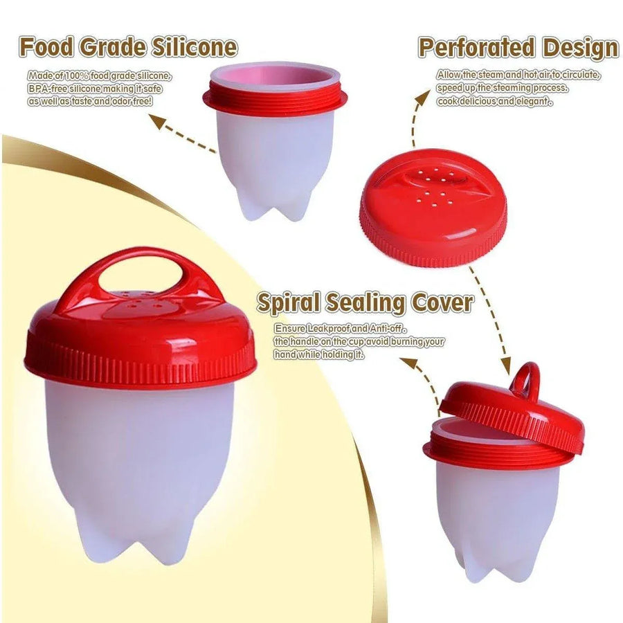 6-Piece Egg Cooker Cup Set with Lids, Red and White