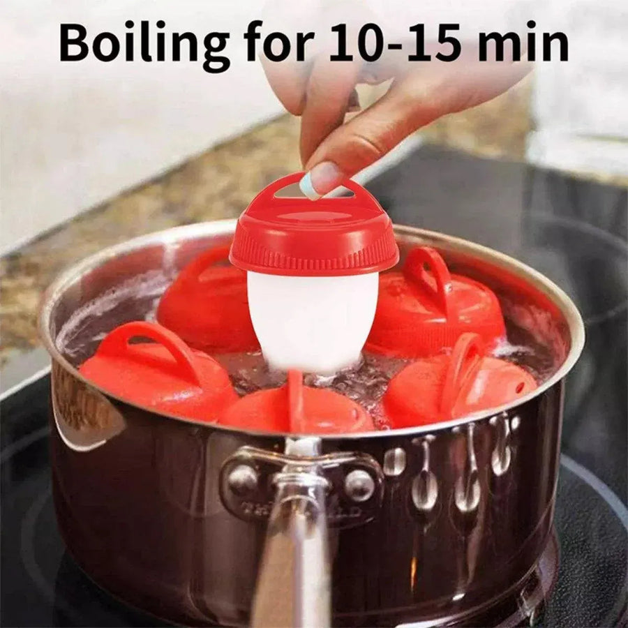 6-Piece Egg Cooker Cup Set with Lids, Red and White
