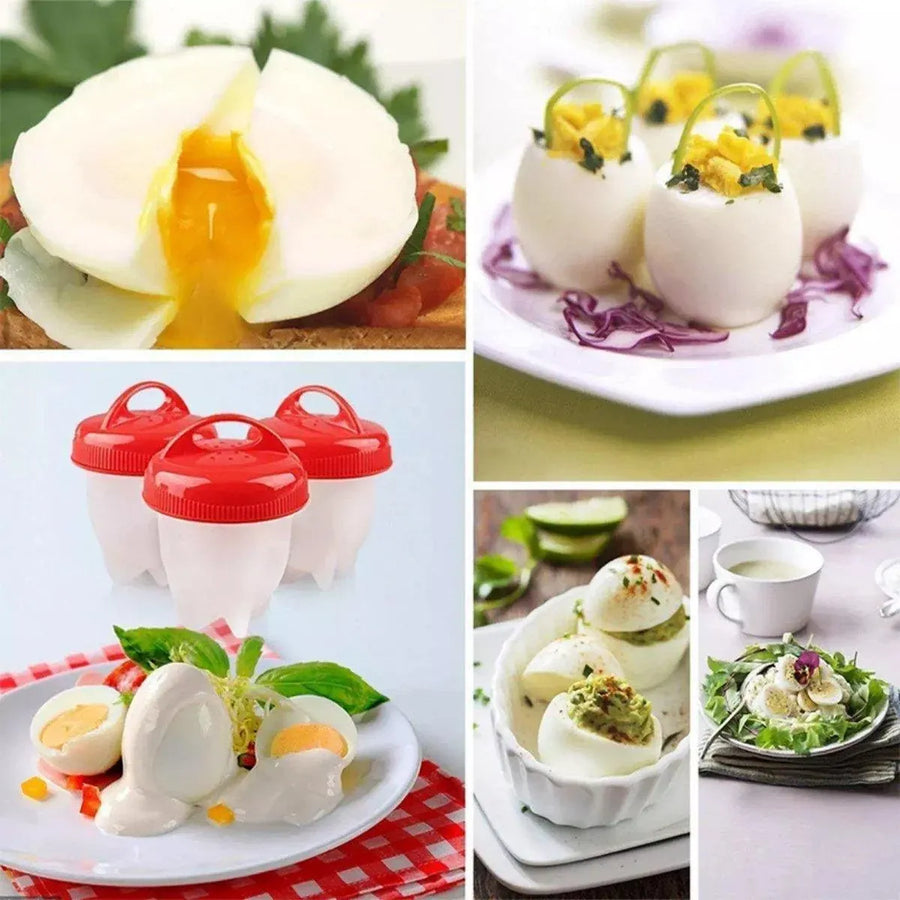 6-Piece Egg Cooker Cup Set with Lids, Red and White
