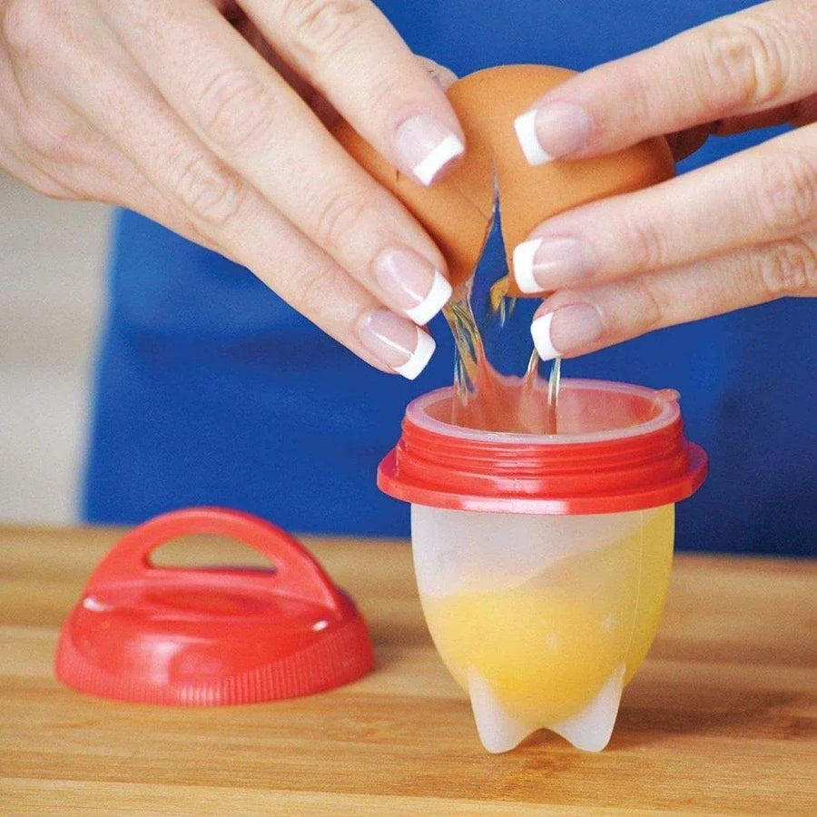 6-Piece Egg Cooker Cup Set with Lids, Red and White