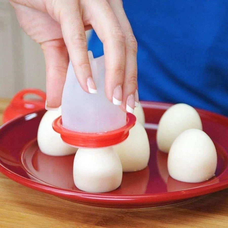 6-Piece Egg Cooker Cup Set with Lids, Red and White