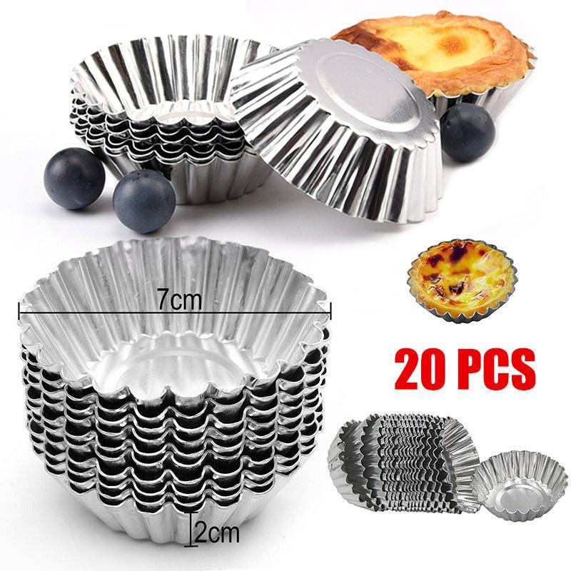20pcs Aluminium Egg Tart Moulds Non Stick Round Baking Cups for Cupcakes Pies