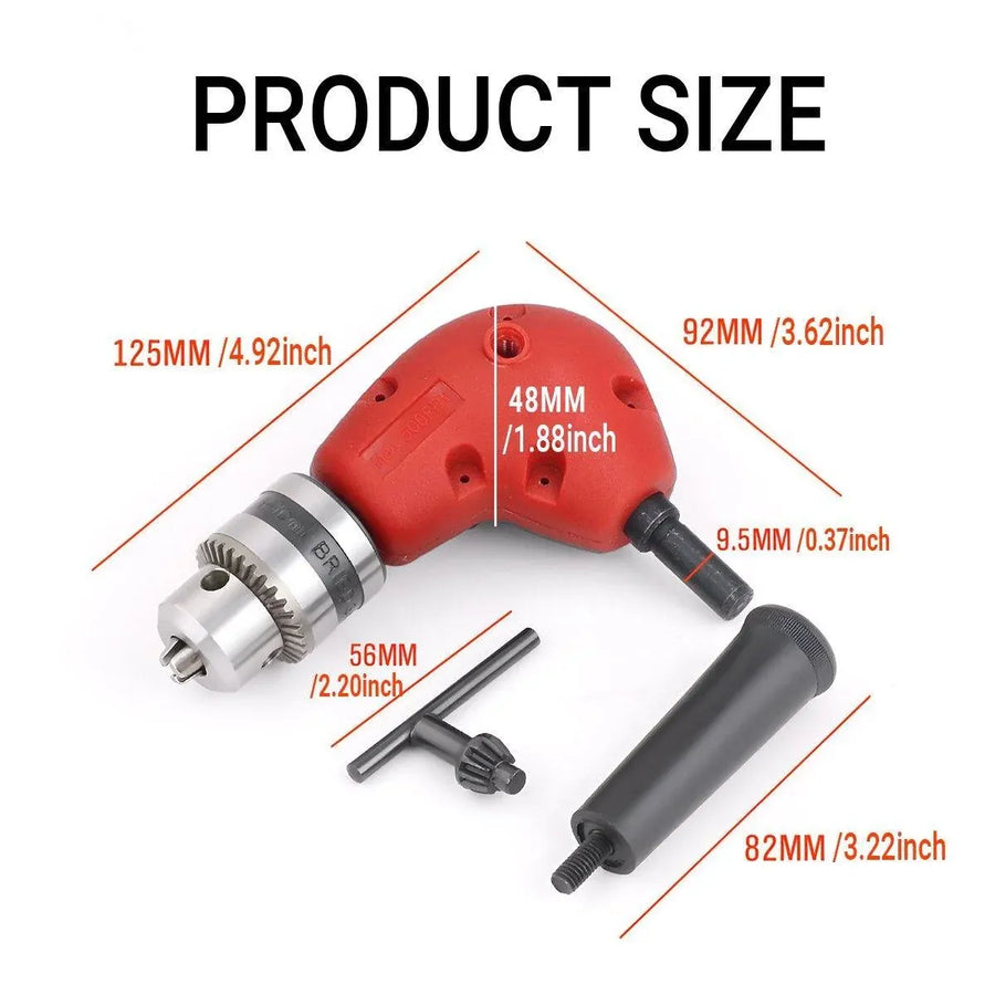 90-Degree Right Angle Drill Attachment 1/4inch Drive Adapter with Chuck Key Tools