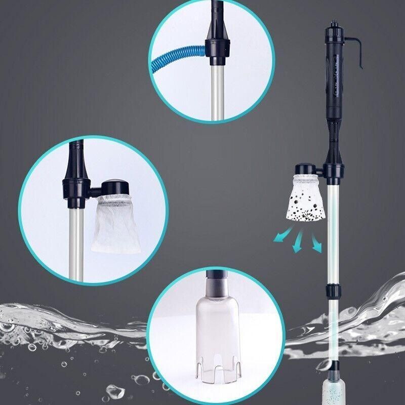 Battery Powered Aquarium Gravel Cleaner with Adjustable Siphon and Filter Bag