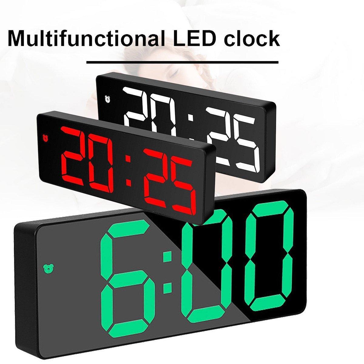 LED Digital Alarm Clock Large Display Dual Power Options Home Office Decor - Green