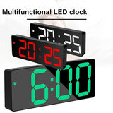 LED Digital Alarm Clock Large Display Dual Power Options Home Office Decor - Green - Top-Down View