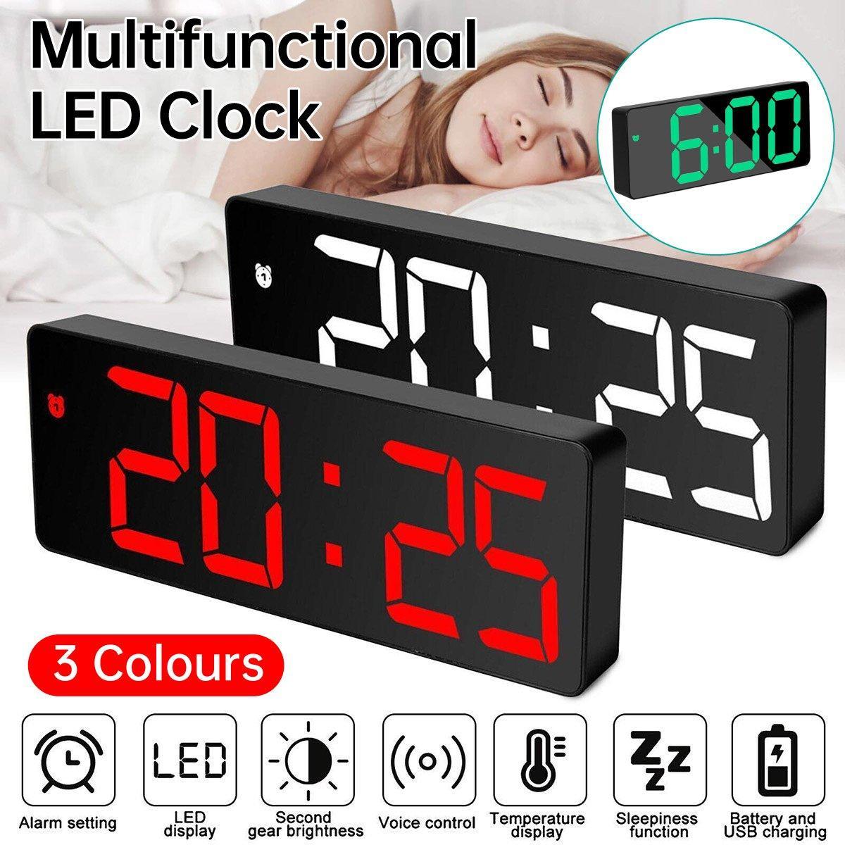 LED Digital Alarm Clock Large Display Dual Power Options Home Office Decor - Red