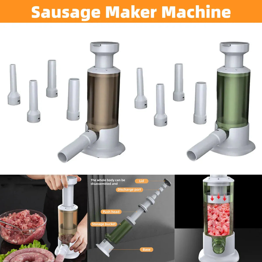 Manual Sausage Stuffer Home Kitchen Meat Filler Tool Sausage Maker Machine - Brown