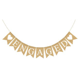 Engaged Burlap Banner Rustic Hessian Bunting Engagement Party Decor - Front View