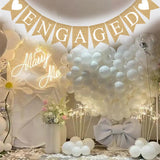 Engaged Burlap Banner Rustic Hessian Bunting Engagement Party Decor - Top-Down View