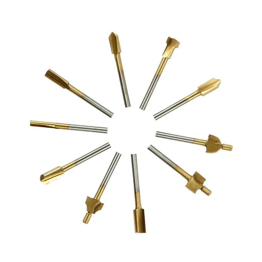 10Pcs/Set 3mm Titanium Mini HSS Router Bits Trimmer Shank For Rotary Tool