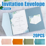 20PCS 3D Tri-Fold Holiday Wedding Invitation Envelope Greeting Cards Aesthetic - Blue