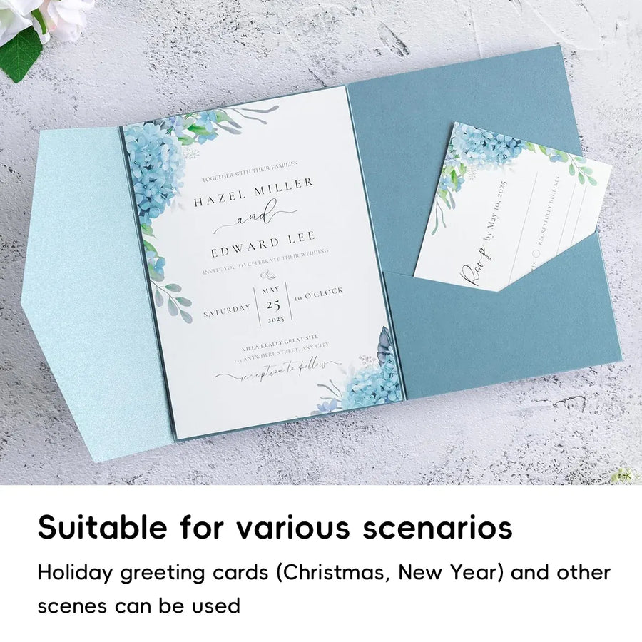 20PCS 3D Tri-Fold Holiday Wedding Invitation Envelope Greeting Cards Aesthetic - Blue