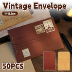 50PCS Vintage Kraft Paper Envelopes Self-Adhesive Durable for Invitations Use - Brown