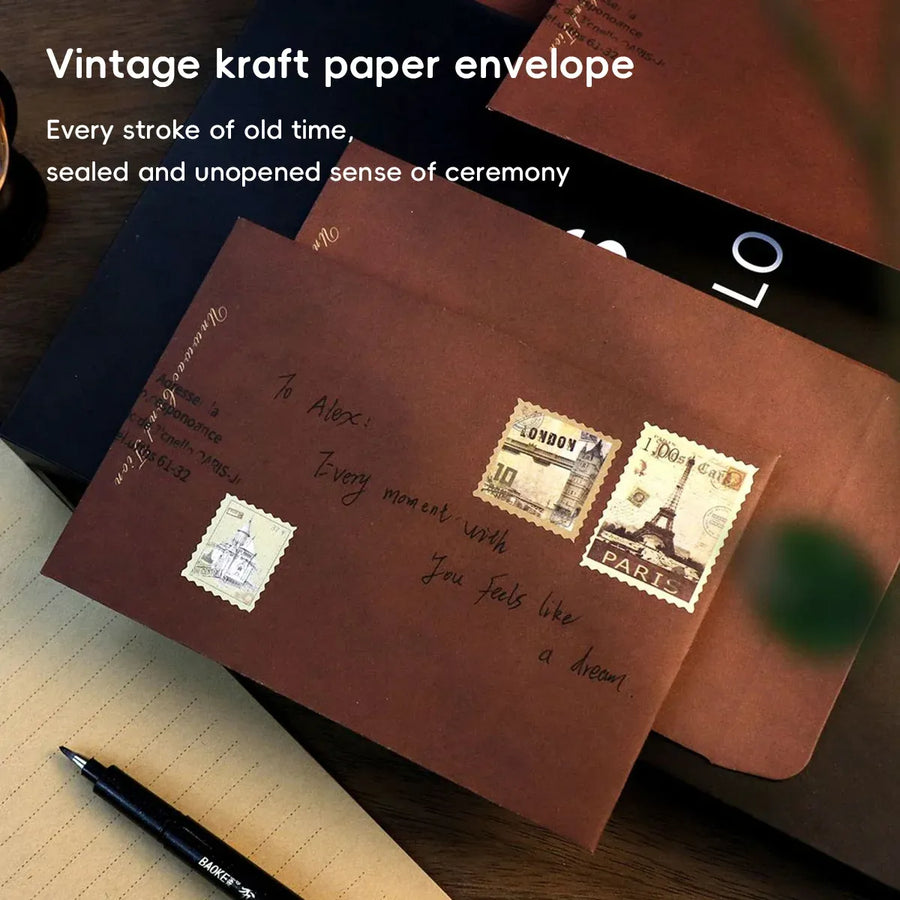 50PCS Vintage Kraft Paper Envelopes Self-Adhesive Durable for Invitations Use - Brown
