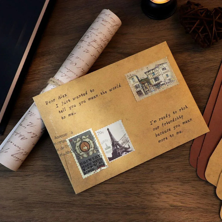 50PCS Vintage Kraft Paper Envelopes Self-Adhesive Durable for Invitations Use - Brown