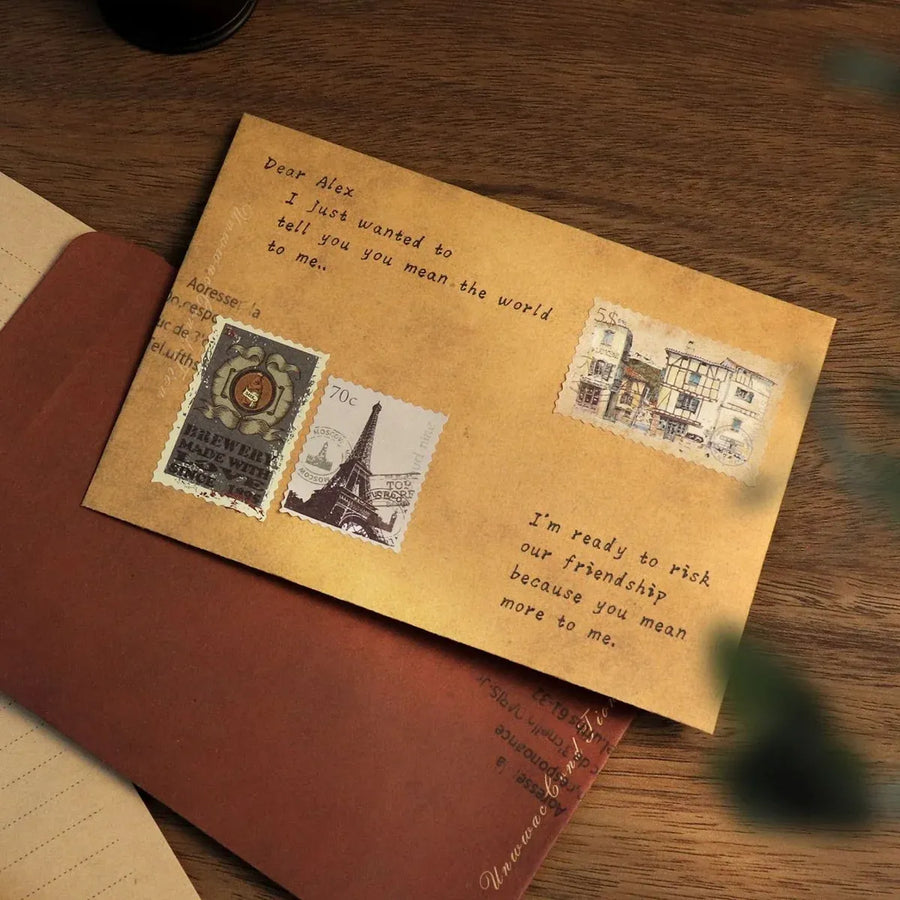 50PCS Vintage Kraft Paper Envelopes Self-Adhesive Durable for Invitations Use - Brown