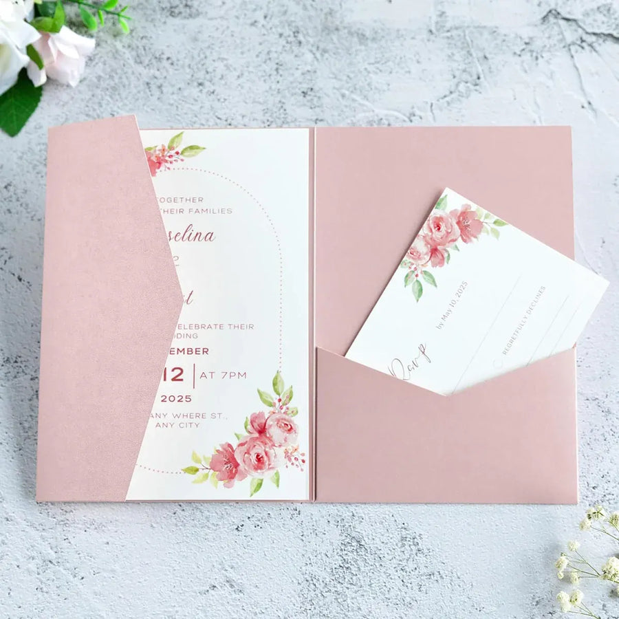 20PCS 3D Tri-Fold Holiday Wedding Invitation Envelope Greeting Cards Aesthetic - Pink