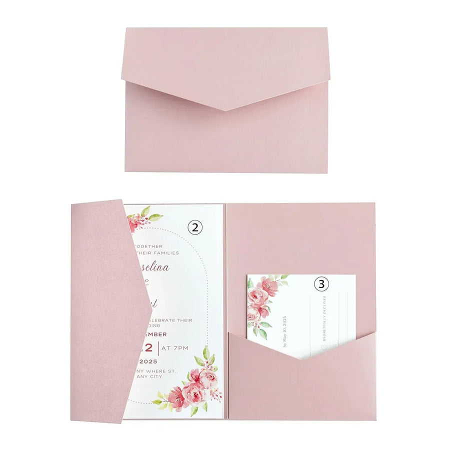 20PCS 3D Tri-Fold Holiday Wedding Invitation Envelope Greeting Cards Aesthetic - Pink