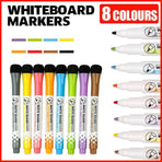 8 Colours Dry Erase Whiteboard Markers Set with Built-in Eraser Tips