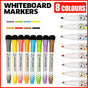 8 Colours Dry Erase Whiteboard Markers Set with Built-in Eraser Tips