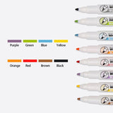 8 Colours Dry Erase Whiteboard Markers Set with Built-in Eraser Tips - Top-Down View