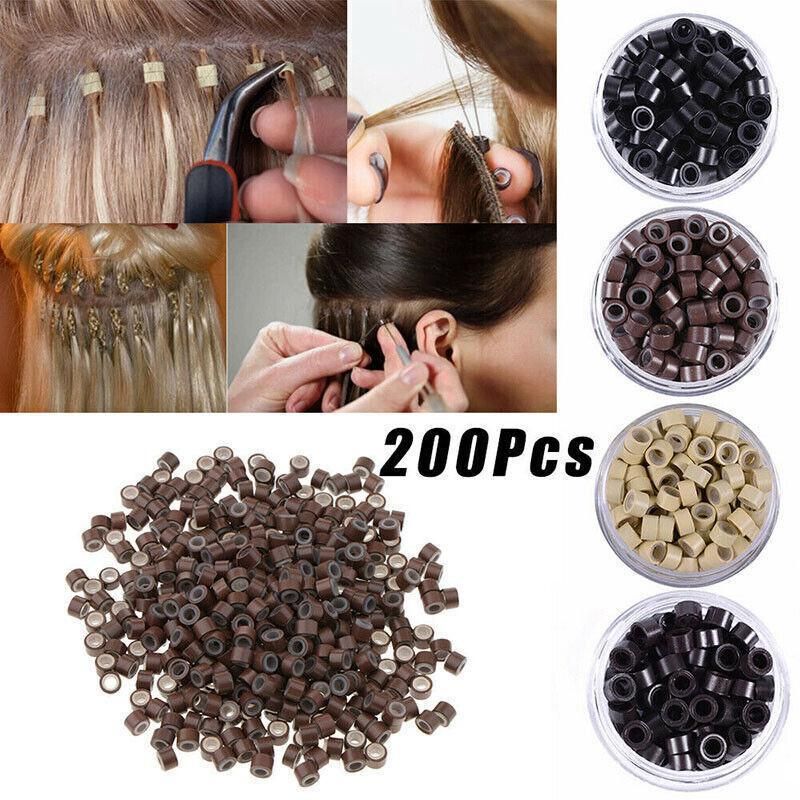 Hair Extension Micro Rings Beads 200 Silicone Lined Microbeads 5Mm X 3Mm Links