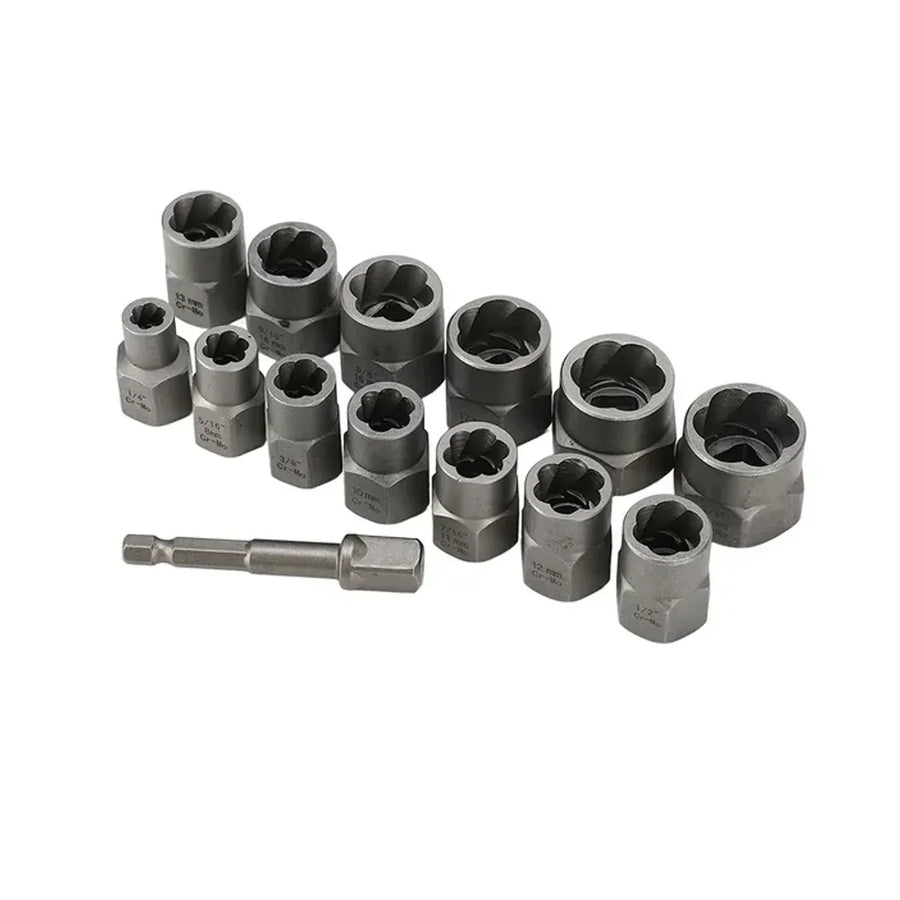 14PCS Nut Extractor Damaged Bolt Remover Tool Set High Hardness Anti-Slip