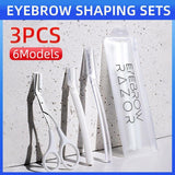 3Pcs Eyebrow Razor Set Facial Trimmer Shaver Blade Hair Remover Beauty Tool - White+Clear Eyebrow Razor+Scissor