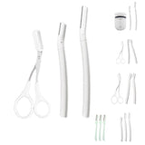 3Pcs Eyebrow Razor Set Facial Trimmer Shaver Blade Hair Remover Beauty Tool - White+Clear Eyebrow Razor+Scissor
