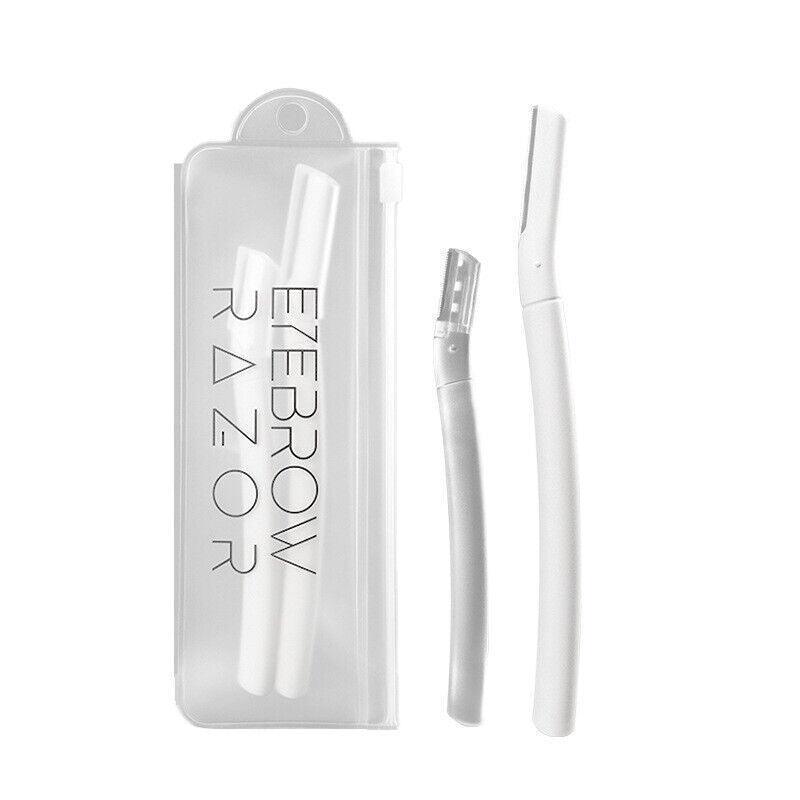3Pcs Eyebrow Razor Set Facial Trimmer Shaver Blade Hair Remover Beauty Tool - White+Clear Eyebrow Razor+Scissor