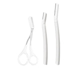 3Pcs Eyebrow Razor Set Facial Trimmer Shaver Blade Hair Remover Beauty Tool - White+Clear Eyebrow Razor+Scissor